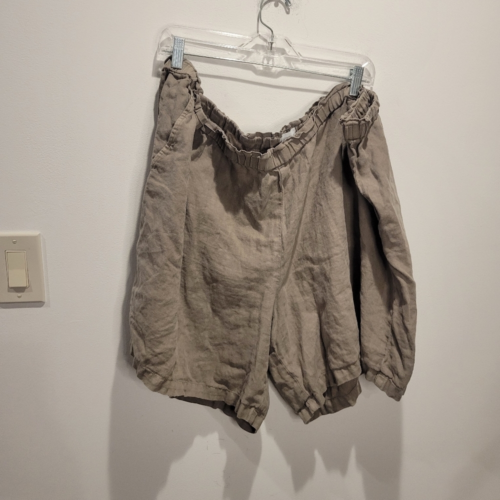 Purejill Size 4x 100% Linen Sage Green Elastic Waist Shorts Pockets - Picture 2 of 6